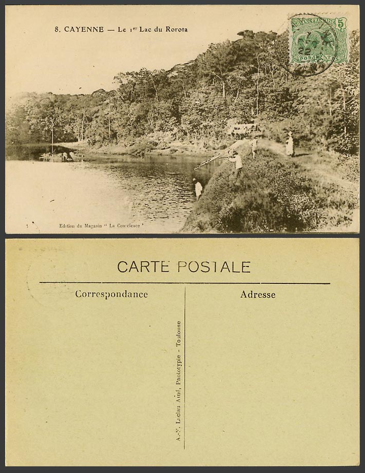 Guyane French Guiana Cayenne 5c 1922 Old Postcard 1er Lac du Rorota Lake, Hunter