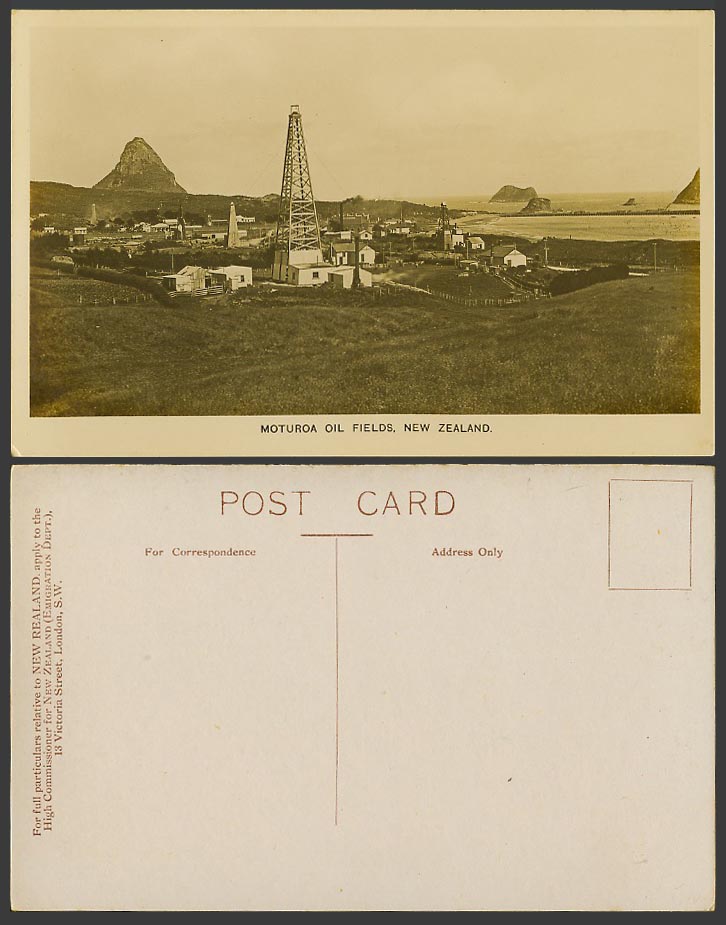 New Zealand Old Real Photo Postcard Moturoa Oil Fields Oilfield Oilfields Towers