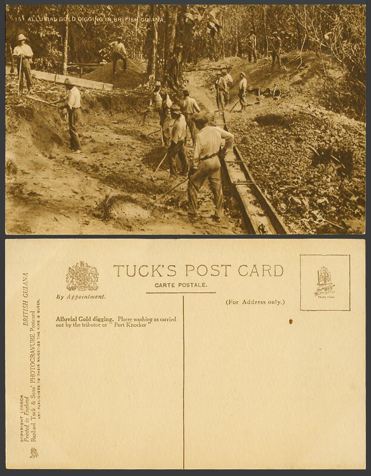 British Guiana Old Tuck's Postcard Alluvial Gold Digging Gold Mine Miners Mining