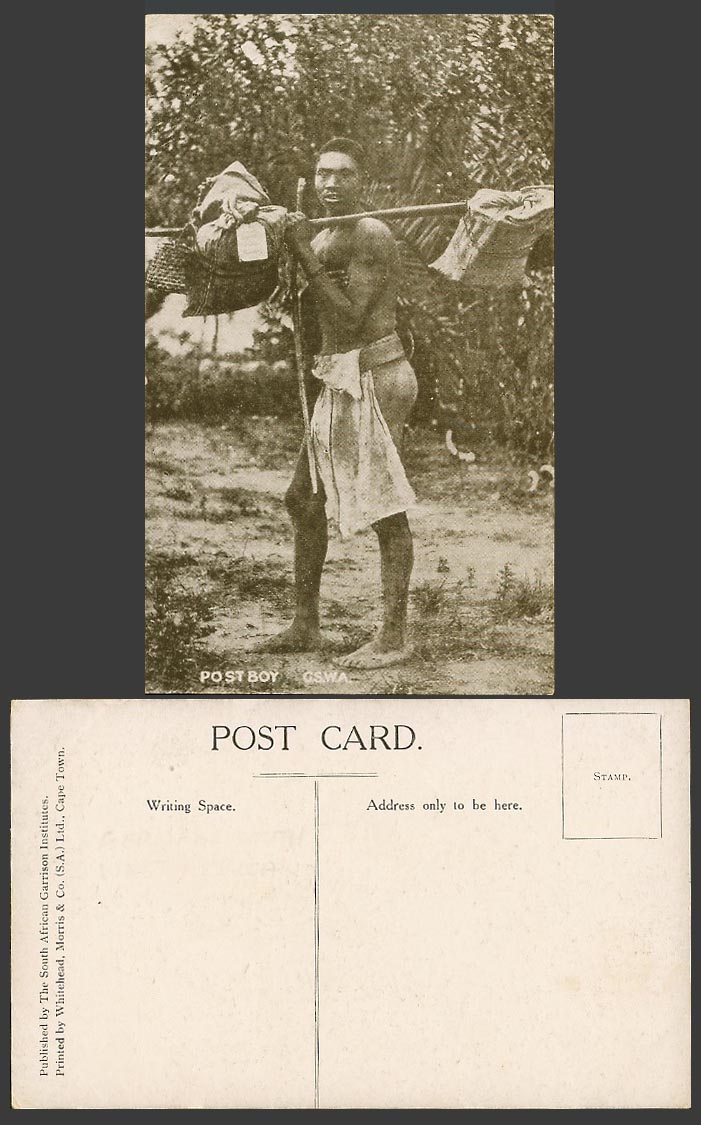 Namibia G.S.W.A., Post Boy Native Postman, German South West Africa Old Postcard