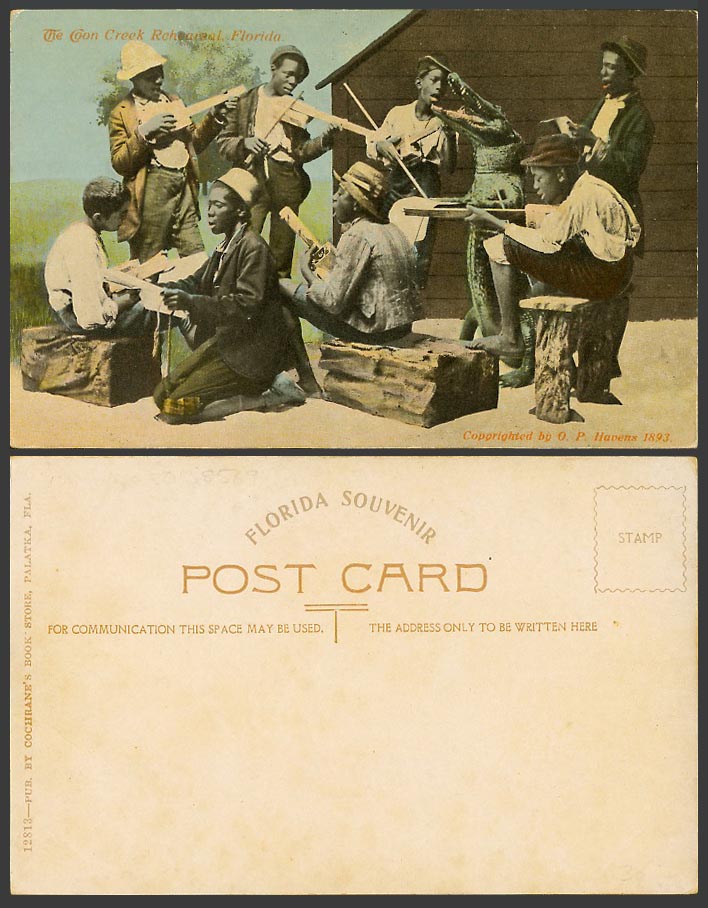 USA Old Colour Postcard The Con Creek Rehearsal Florida Black Boy Band Musicians