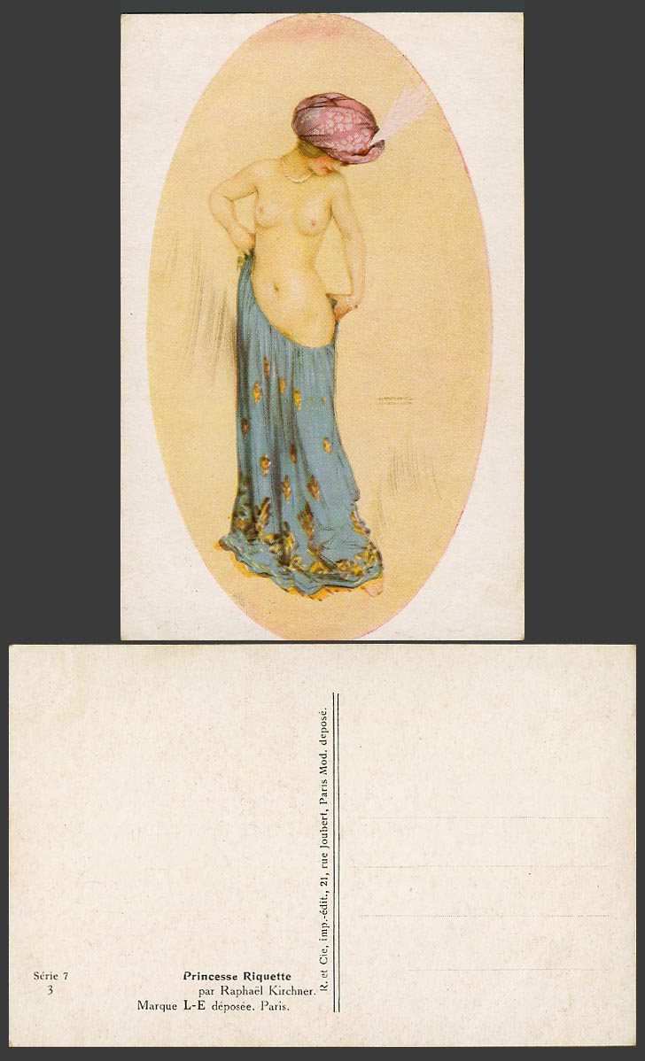 Raphael Kirchner Old Postcard Princesse Riquette Princess Nude Skirt Feather Hat