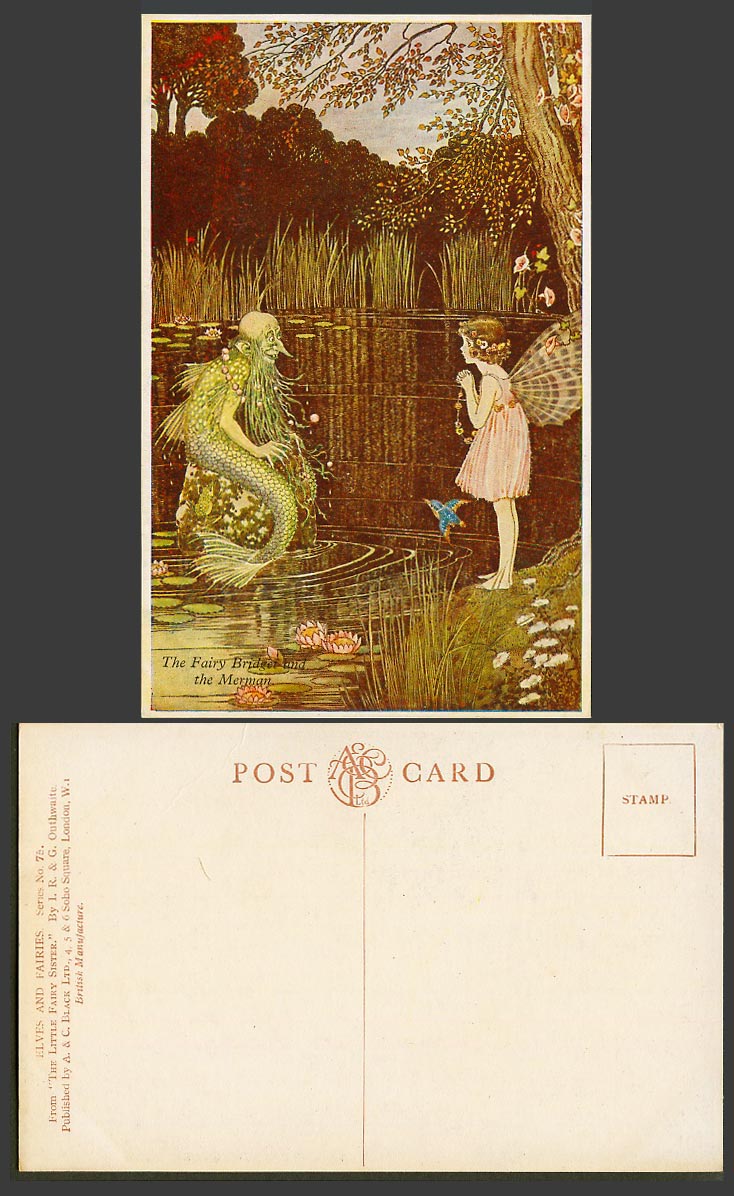 I&G OUTHWAITE Old Postcard THE FAIRY BRIDGET & The Merman, Little Fairies Sister