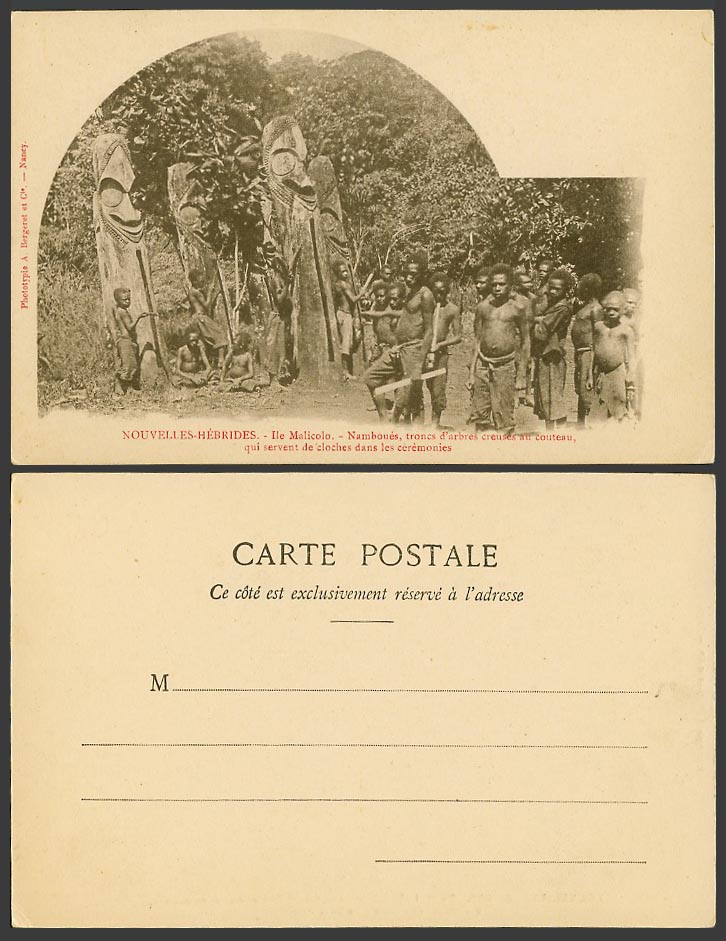 New Hebrides Old Postcard Ile Malicolo Malakula Is. Namboues Bells in Ceremonies