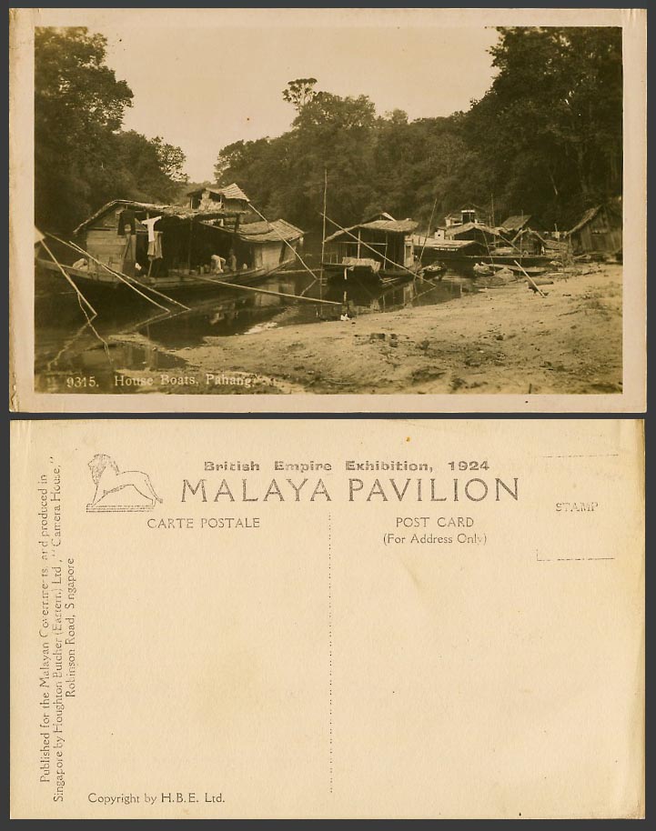 Pahang Native House Boats British Empire Exhibition 1924 Old Postcard Houseboats