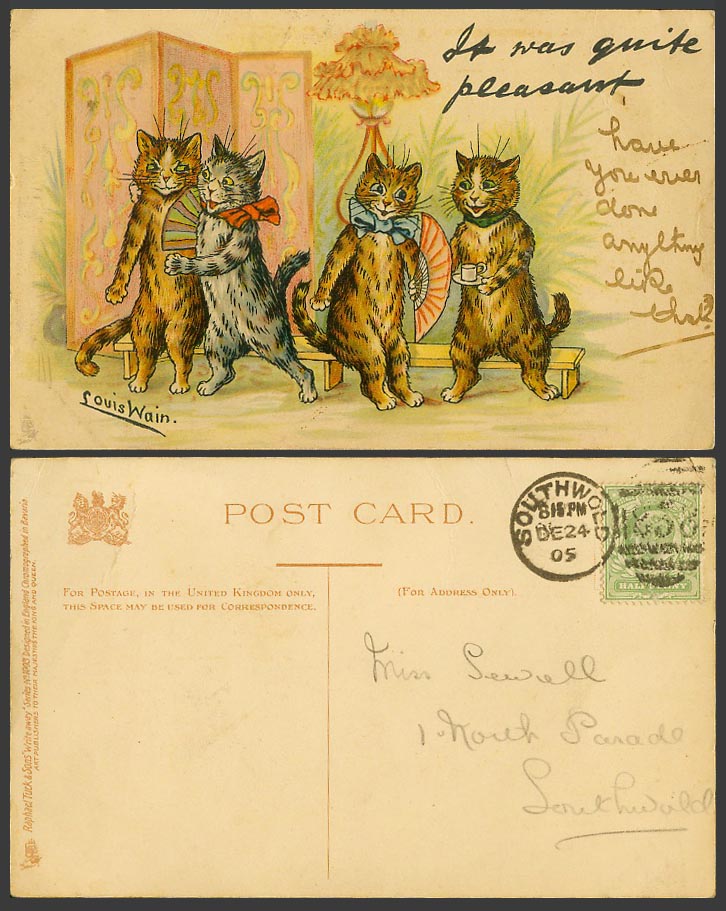 Louis Wain Artist Signed Cats It Was Quite Pleasant Write Away 1905 Old Postcard