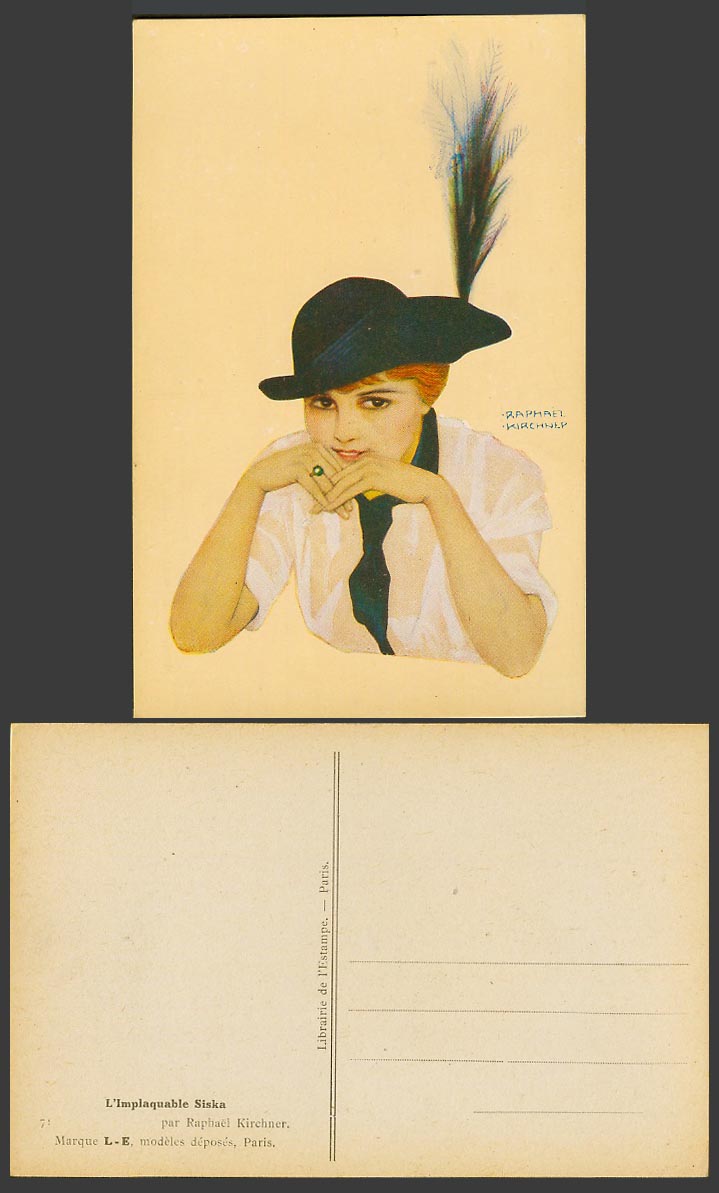 Raphael Kirchner Old Postcard L'Implaquable Siska Feather Hat Glamour Lady Woman