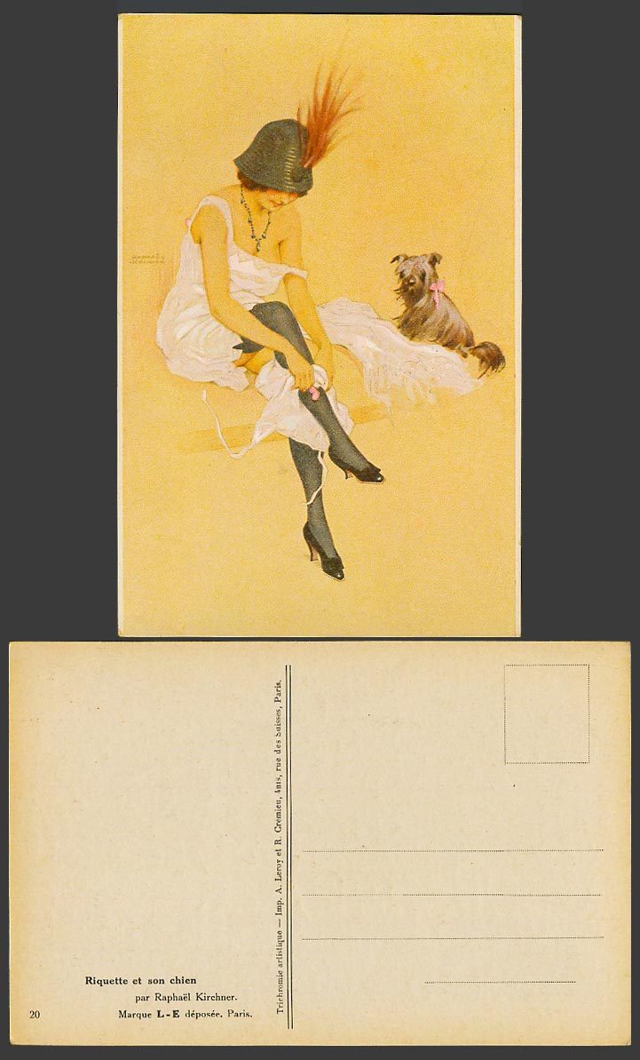Raphael Kirchner Old Postcard Riquette et son chien Glamour Lady Woman & Her Dog