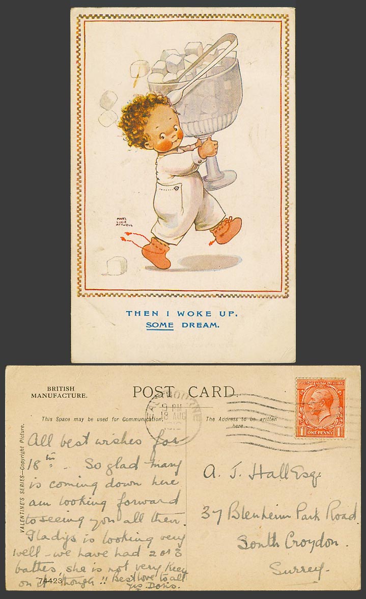 MABEL LUCIE ATTWELL 1919 Old Postcard Then I Work Up Some Dream Sugar Cube 74423