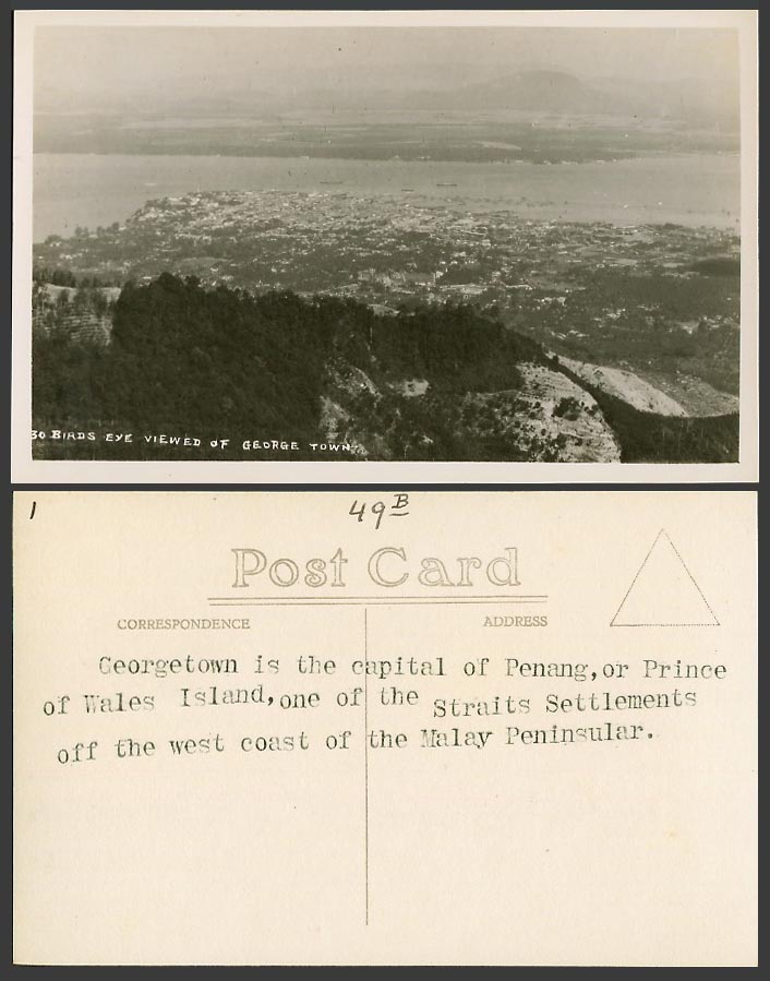 Penang Old Real Photo Postcard Bird's Eye View of GEORGE TOWN General View 檳城 30