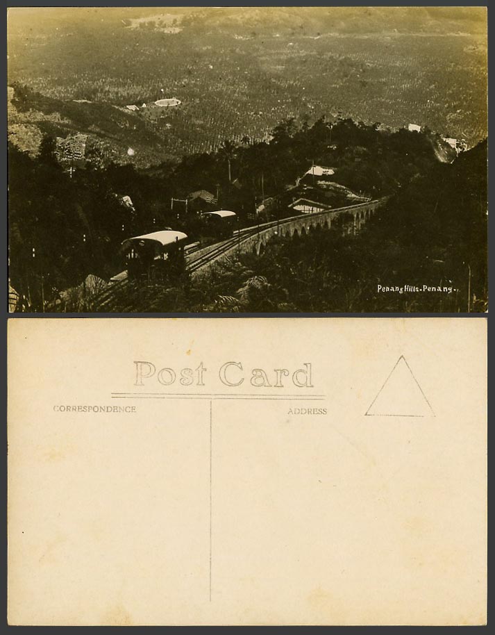 Penang Hills Hill Railway Bridge Train Panorama in Background Old Photo Postcard
