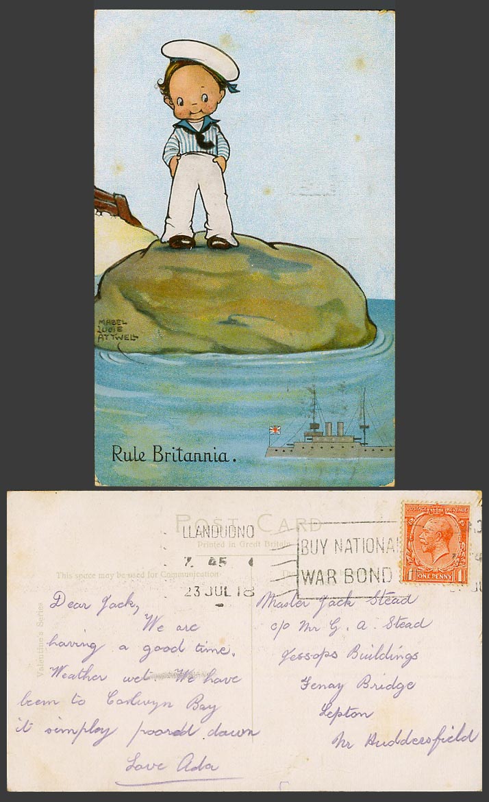 MABEL LUCIE ATTWELL 1918 Old Postcard Rule Britannia, Navy Marine Sailor Warship