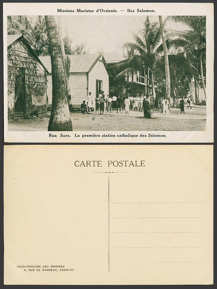 Solomon Islands Old Postcard Rua Sura, First Catholic Station, Oceania, Natives