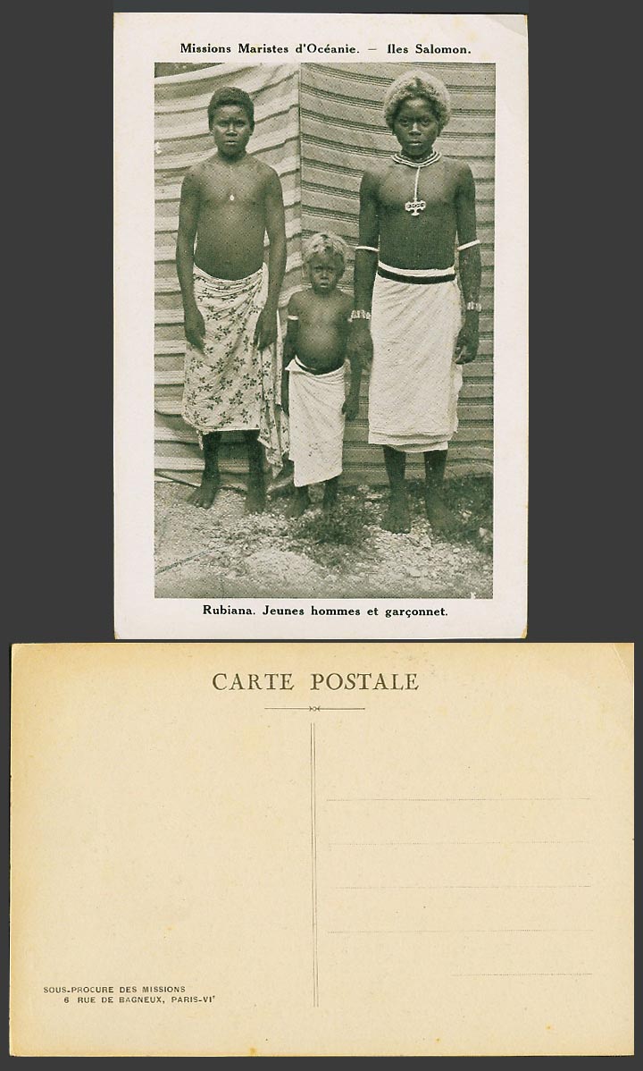 Solomon Islands Old Postcard Rubiana, Native Young Men and Boys, Iles Salomon