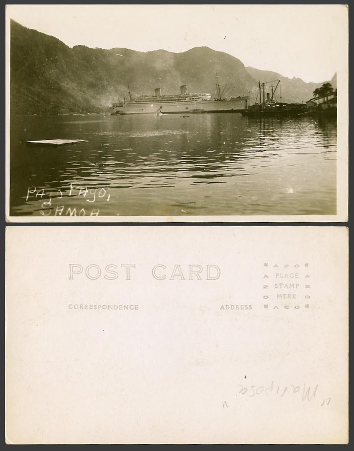 Samoa Old Real Photo Postcard PAGO PAGO Harbour Mariposa Steam Ship Cruise Liner