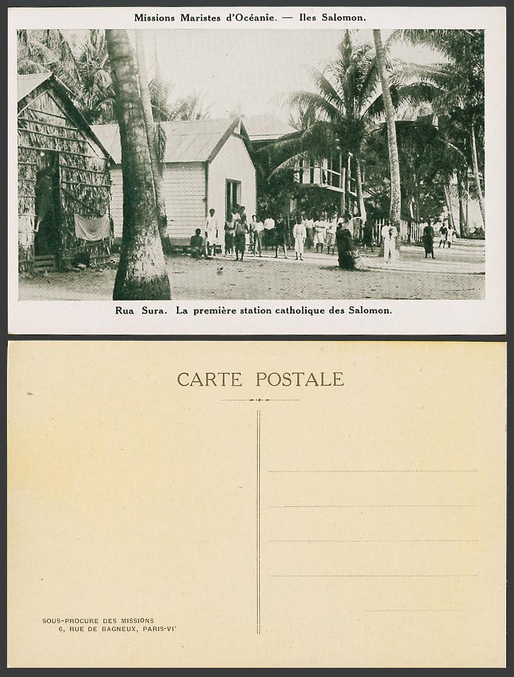 Solomon Islands Old Postcard Rua Sura 1st First Catholic Station Oceania Natives