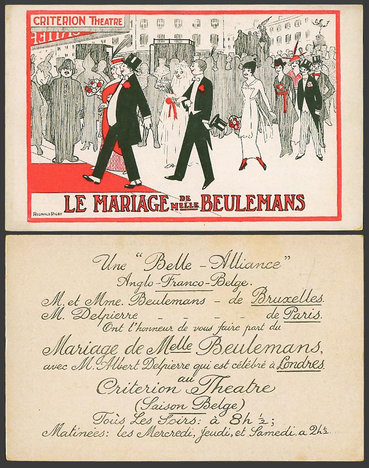 Reginald Rigby, Criterion Theatre Le Mariage de Melle Beulemans Old ART Postcard