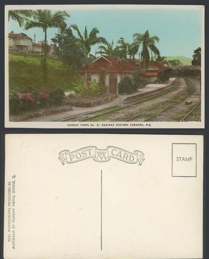 Australia Old Real Photo Colour Postcard Kuranda, Train Railway Station, Bridge