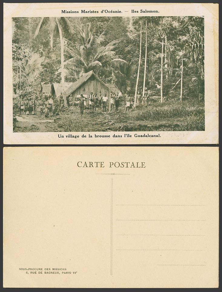 Solomon Islands Old Postcard A Bush Village on Guadalcanal Island, Native House