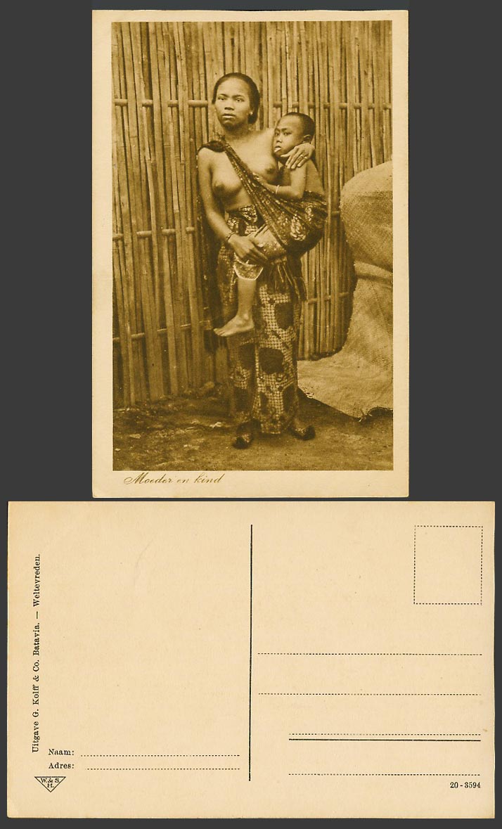 Indonesia DEI Old Postcard Mother and Child, Moeder en Kind, Dutch East Indies