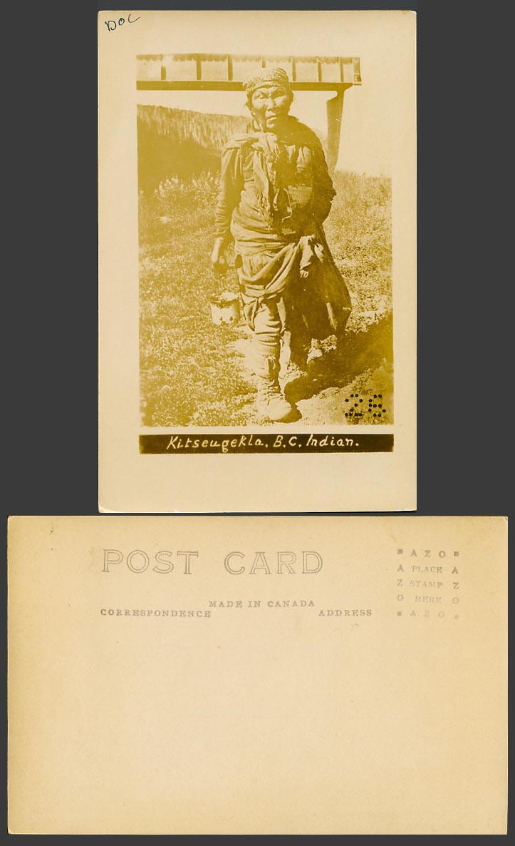 Canada Kitseguecla Kitseugekla B.C. Native Canadian Indian Old R. Photo Postcard