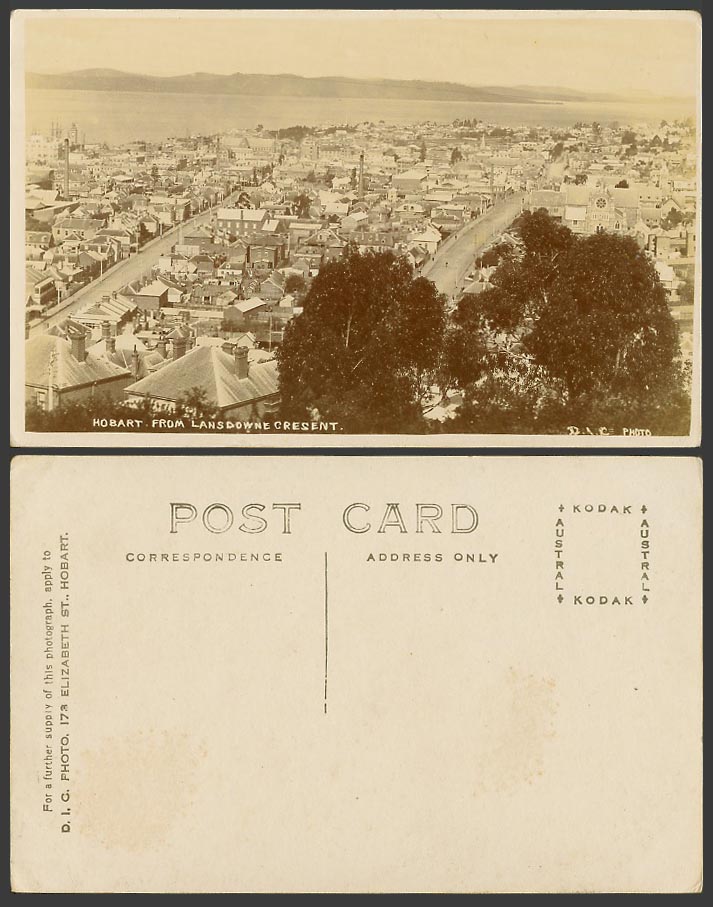 Australia Tasmania Hobart from Lansdowne Crescent Street Old Real Photo Postcard