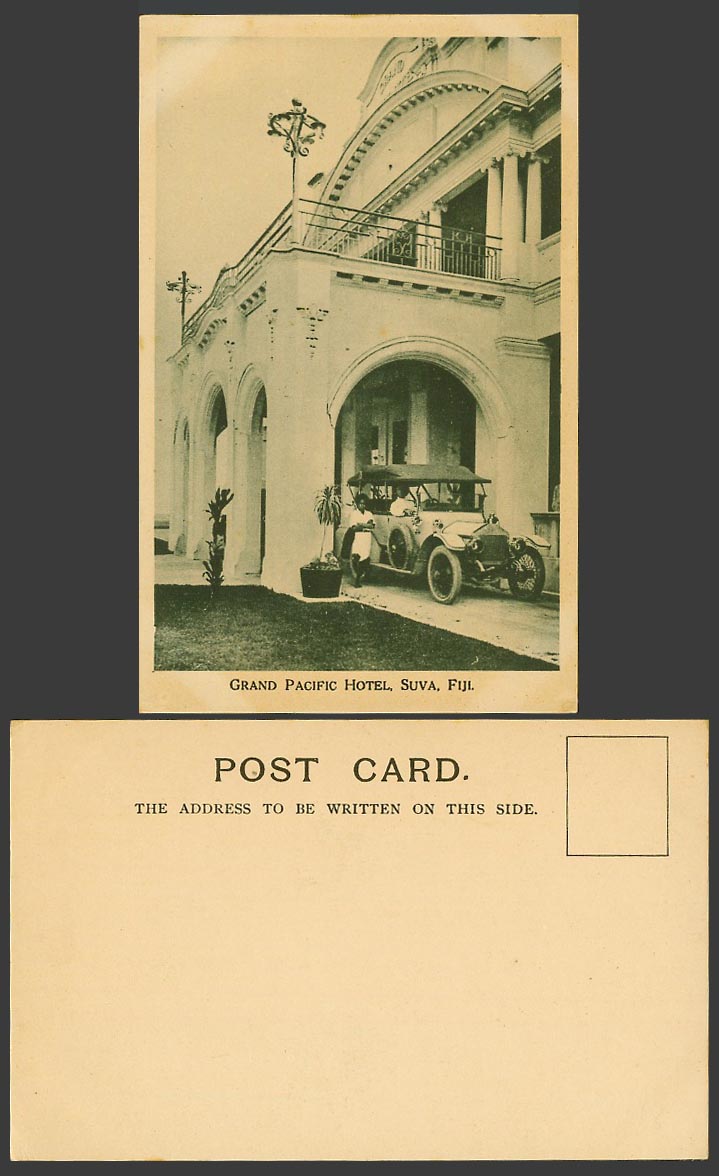 Fiji Old UB Postcard Grand Pacific Hotel Suva Vintage Motor Car Viti Levu Island