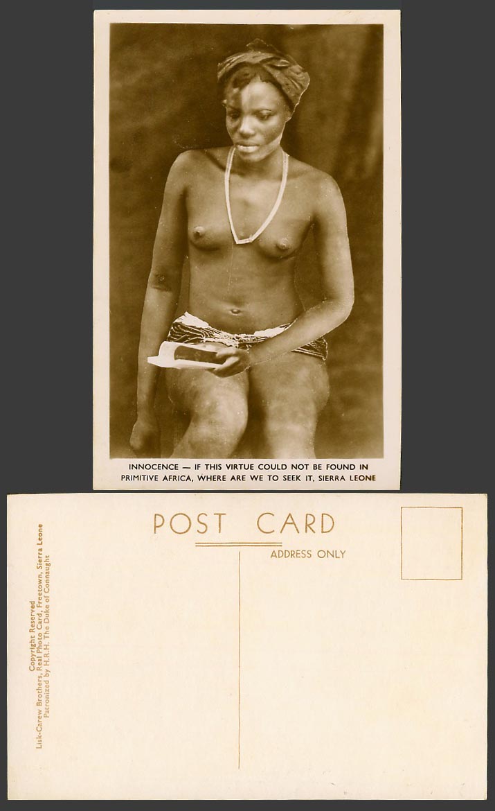 Sierra Leone Old R.P. Postcard Innocence Native Woman with Painted Face Necklace