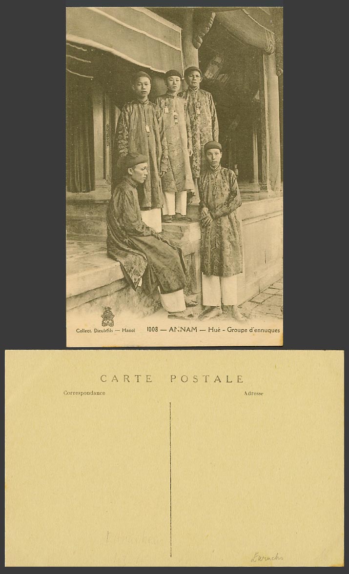 Indo-China Old Postcard Annam Hue Groupe d'ennuques Native Eunuques Eunuchs 閹人太監