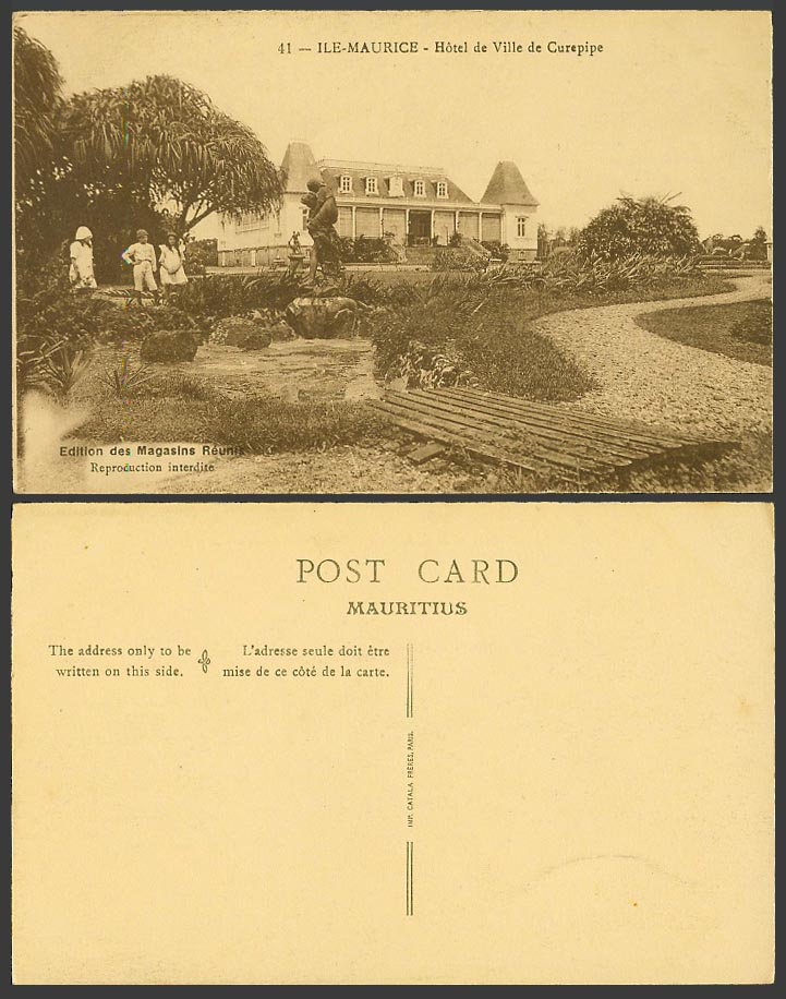 Mauritius Old Postcard Hotel de Ville de Curepipe Town Hall Children Boy & Girls