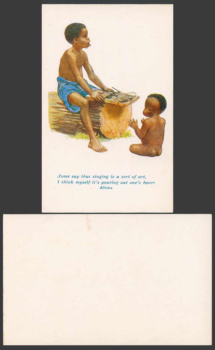 Africa Old Postcard African Black Boy Baby Singing is Sort of Art Pour Out Heart