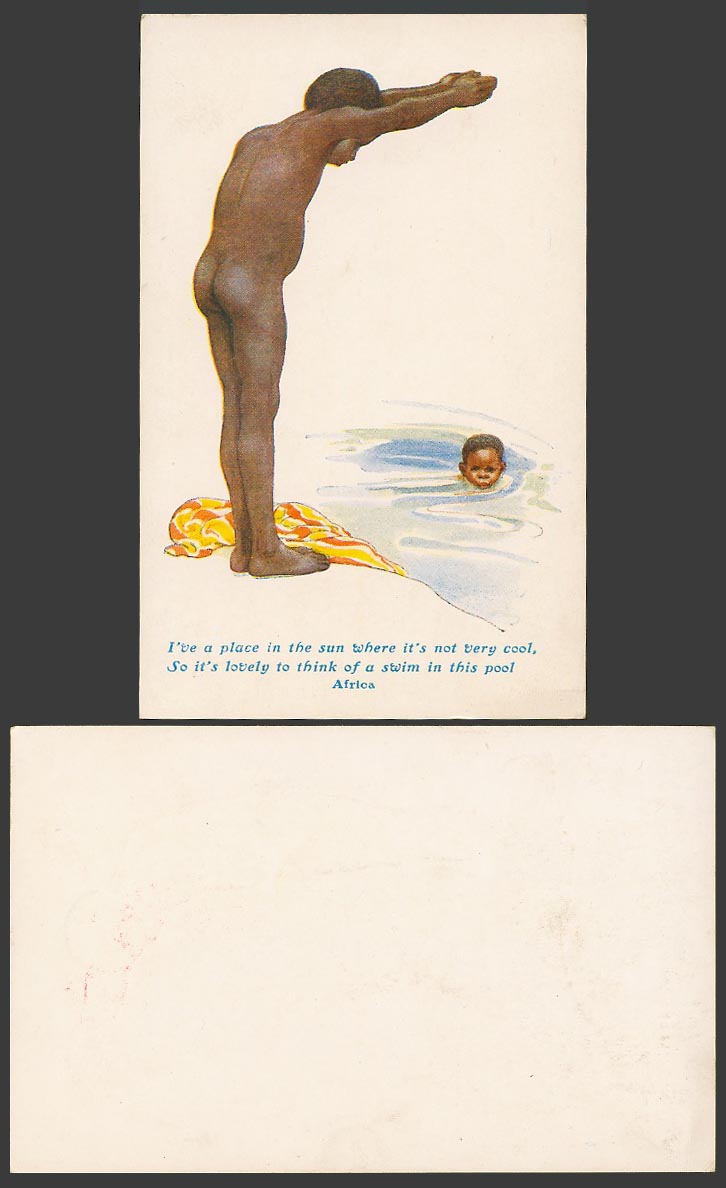 Africa Old Postcard African Black Children Diver Diving Bather Swim in This Pool