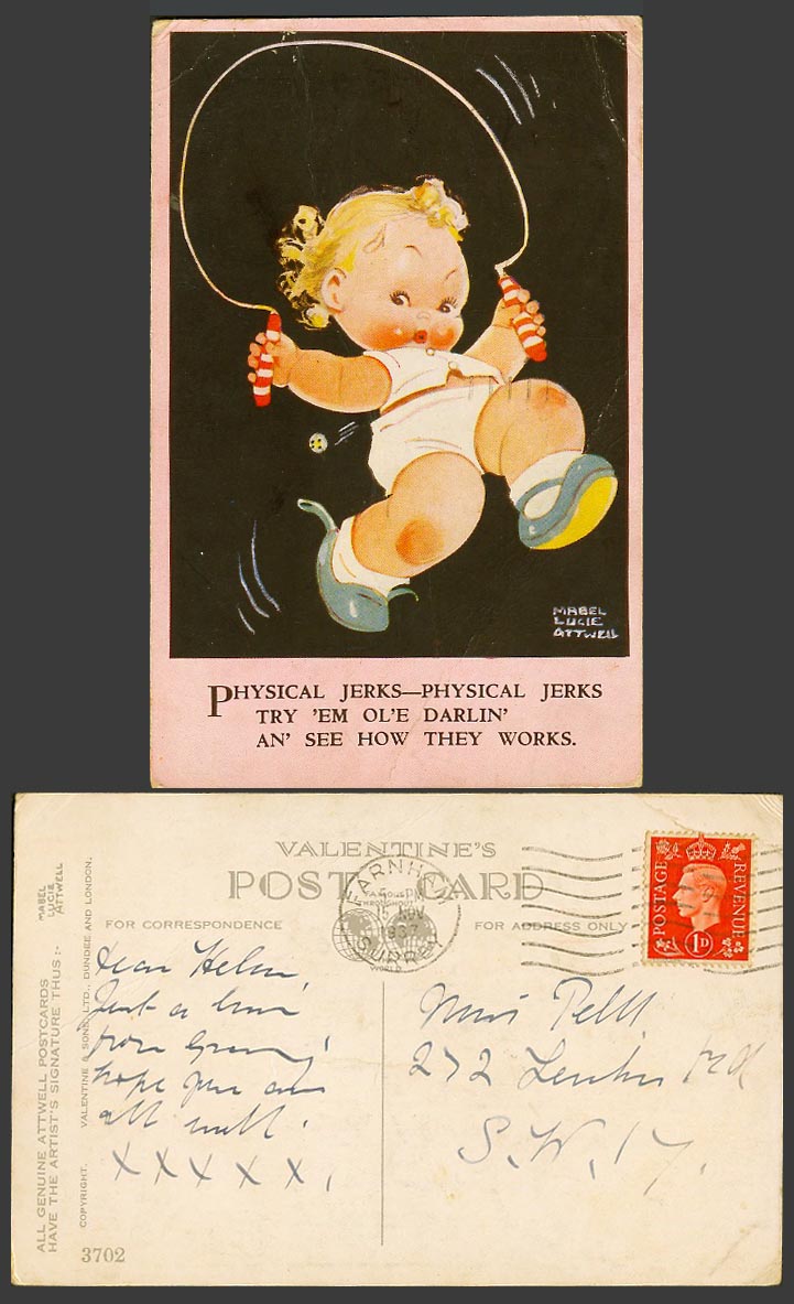 MABEL LUCIE ATTWELL 1937 Old Postcard Physical Jerks Skipping Try Em Ol'e D 3702