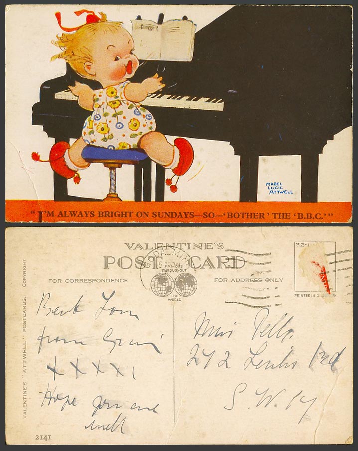 MABEL LUCIE ATTWELL Old Postcard Girl PIANO Singing Bright on Sundays B.B.C 2141