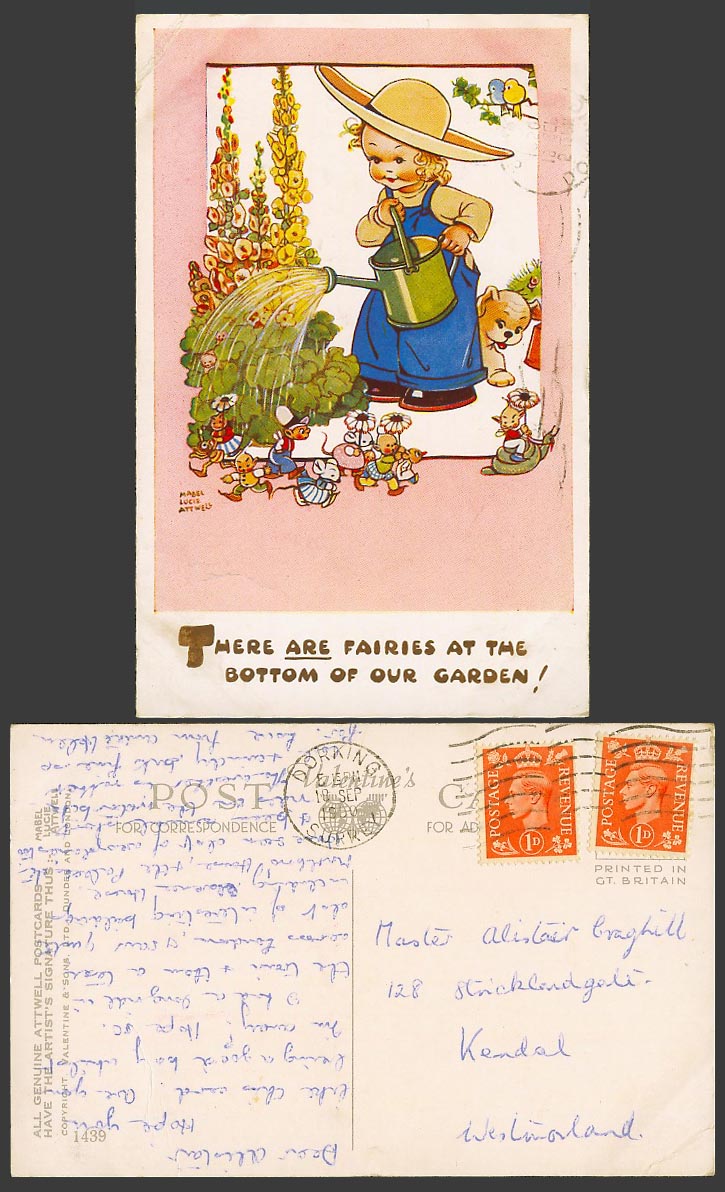 MABEL LUCIE ATTWELL 1950 Old Postcard Elves FAIRIES at Bottom of Our GARDEN 1439