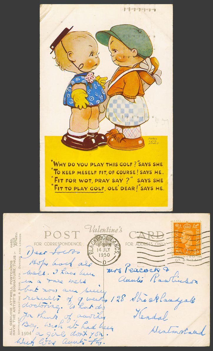 MABEL LUCIE ATTWELL 1950 Old Postcard Why Do You Play Golf? Fit For Golfing 1504