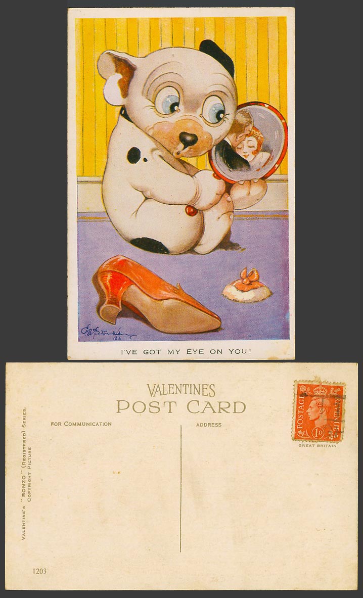 BONZO DOG G.E. Studdy Old Postcard I've Got My Eyes on You! High Heel Shoe 1203