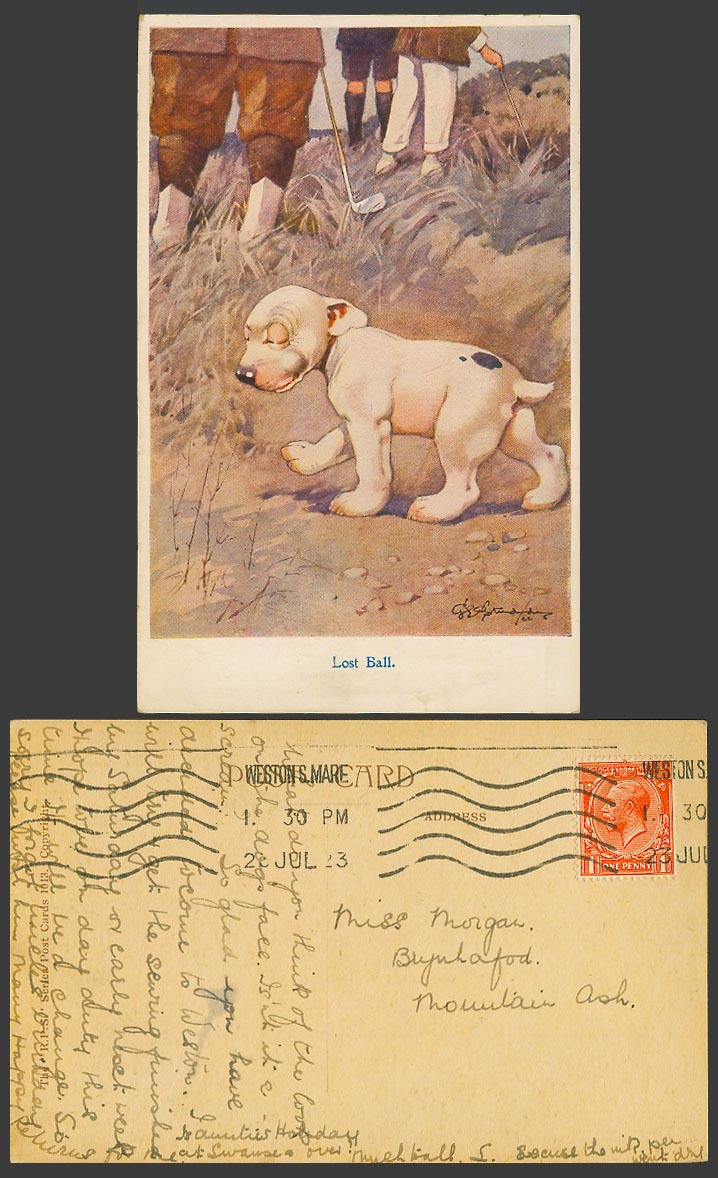 BONZO DOG GE Studdy 1923 Old Postcard LOST BALL. Golf Golfing Golfers Sport 1013