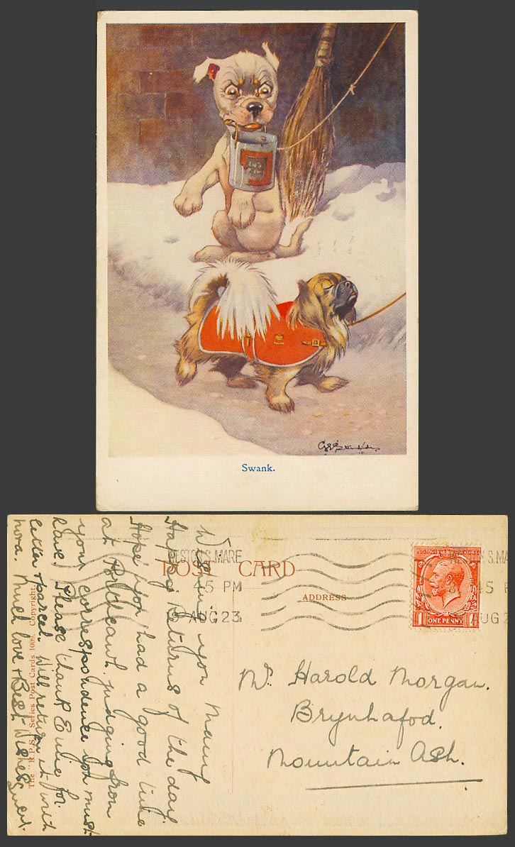 BONZO Dog Yorkshire Terrier GE Studdy 1923 Old Postcard SWANK. Snowy Ground 1009