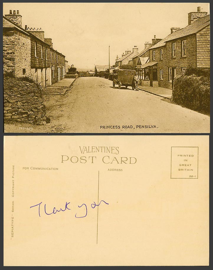 Pensilva Village Princess Road Street Scene, Cornwall Old Motor Car Old Postcard