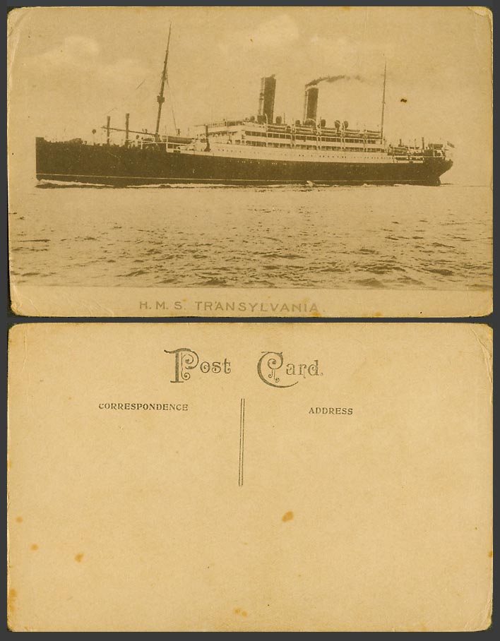 H.M.S. Transylvania, Warship Battleship Military Steam Ship Steamer Old Postcard