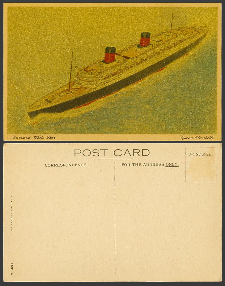 Cunard White Star Queen Elizabeth, Steamer Steam Ship, Cruise Liner Old Postcard