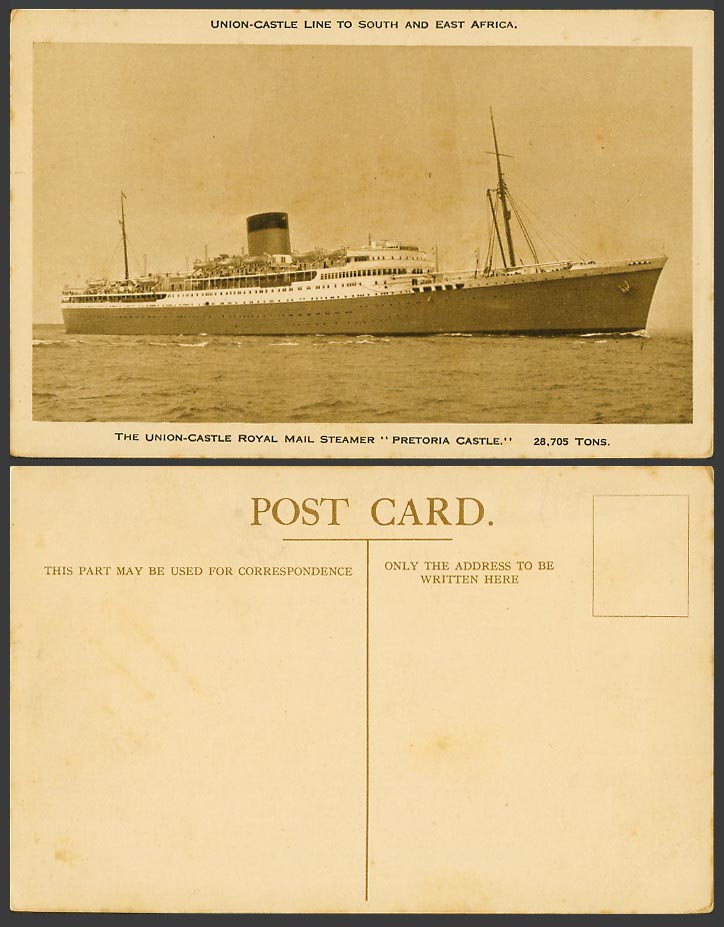 Union-Castle Line Pretoria Castle Royal Mail Steamer Ship SE Africa Old Postcard