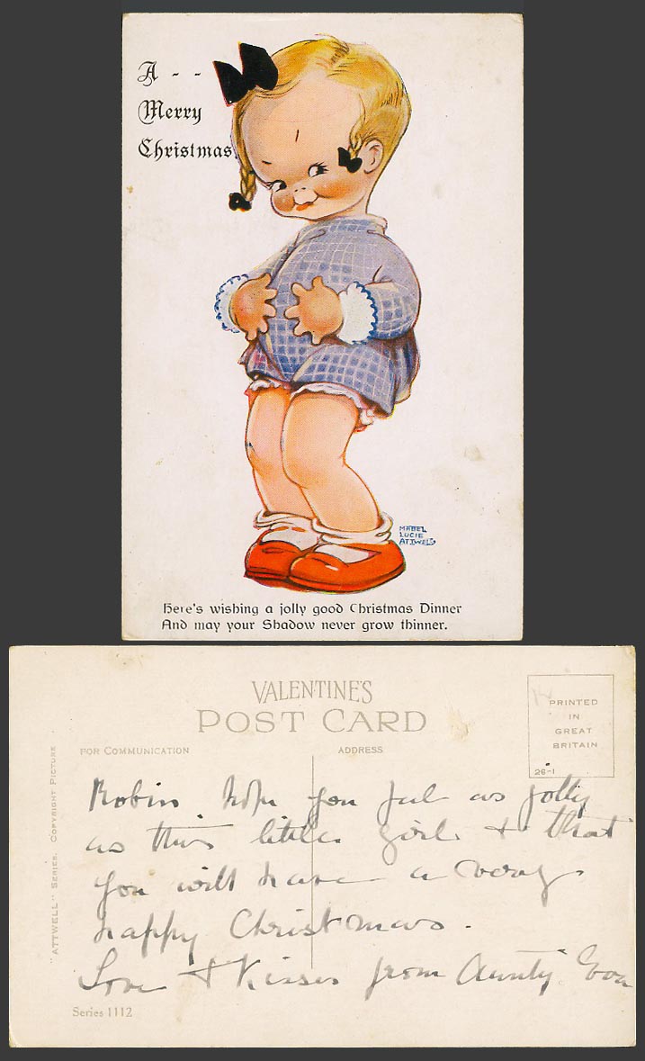MABEL LUCIE ATTWELL Old Postcard Merry Christmas, Shadow Never Grow Thinner 1112