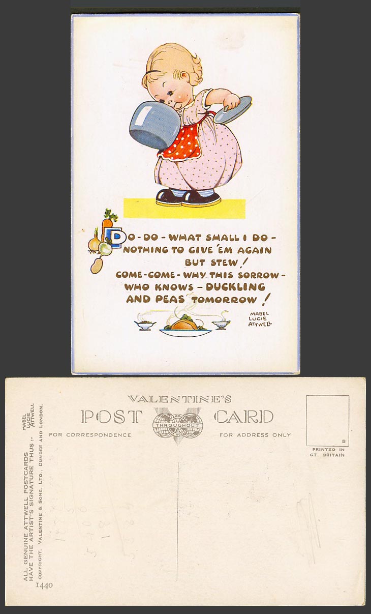 MABEL LUCIE ATTWELL Old Postcard Do I Do Nothing to Give 'em Again But Stew 1440