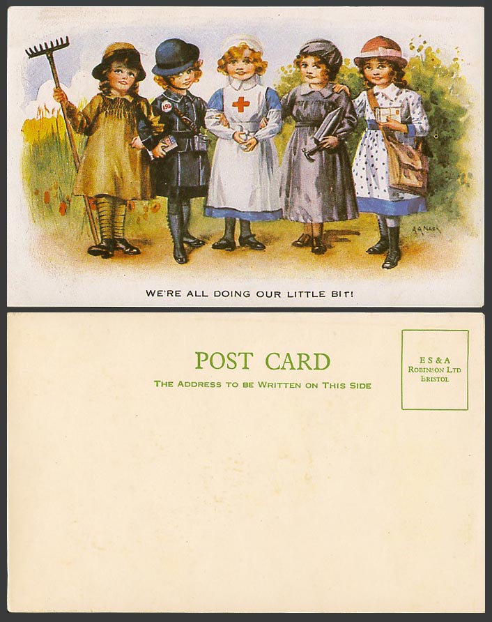Red Cross Nurse Girl Guide Girls, We're All Doing Our Little Bit Old UB Postcard