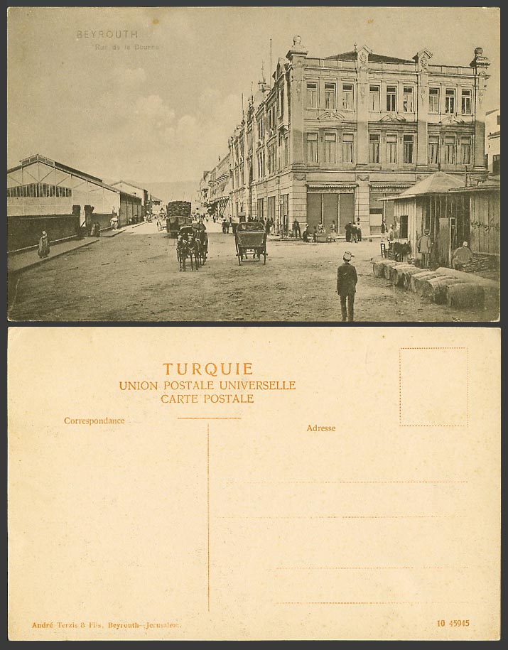 Lebanon Old Postcard Beirut Beyrouth, Rue de la Douane, Street Scene, Horse Cart