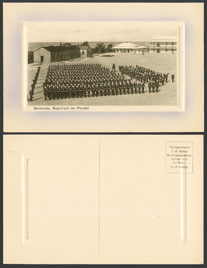 Bermuda Old Embossed Postcard Regiment on Parade Military Groups of Soldiers BWI