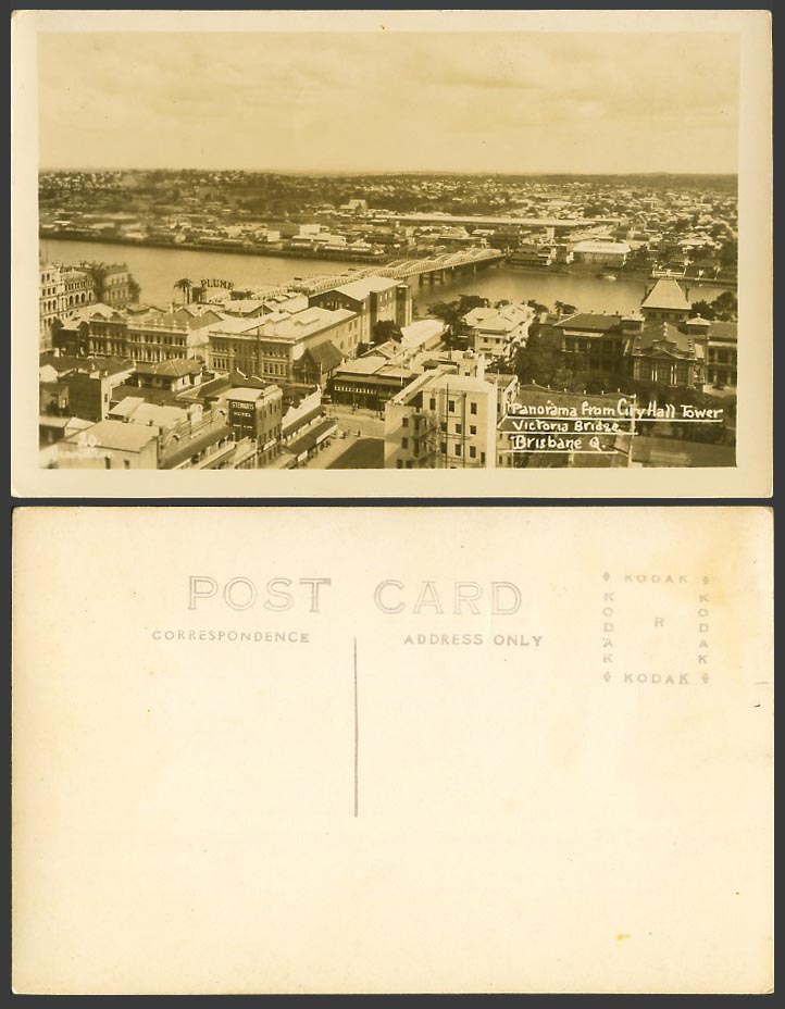 Australia Old Postcard Panorama from City Hall Tower Brisbane Q. Victoria Bridge