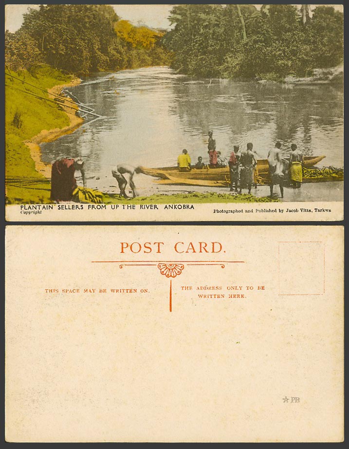 Gold Coast Ghana Old Postcard Plantain Sellers from Up River Ankobra, Canoe Boat